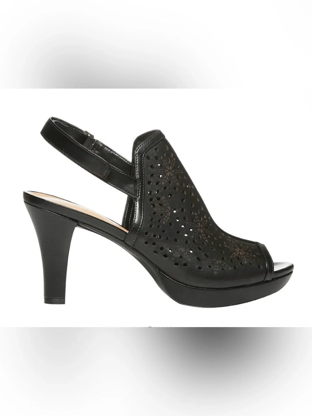 Naturalizer Paige Women’s Black Perforated Peep-Toe Slingback Heels 8.5M